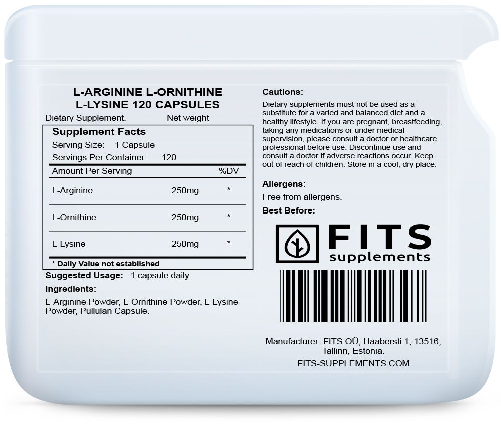 l arginine l lysine l carnitine ᐉ L-Arginine L-Ornithine L-Lysine 120 capsules - €12,00€