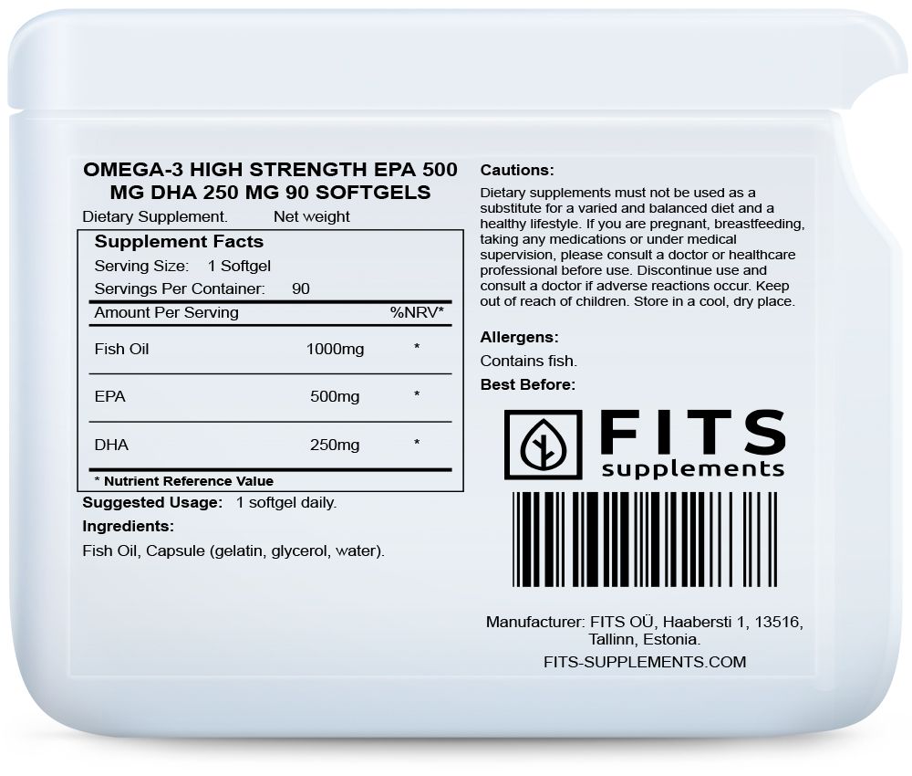 Omega-3 Visoka moč EPA 500 mg DHA 250 mg 90 mehkih kapsul