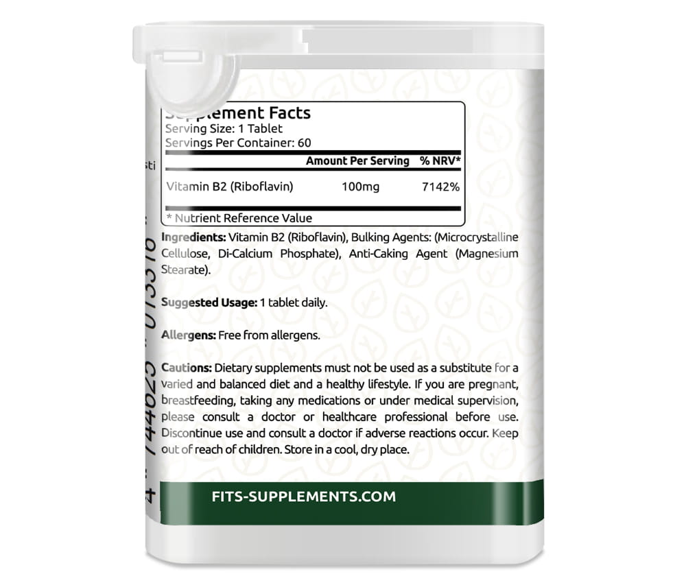 Vitamin B2 100mg (Riboflavin) 60 tableta