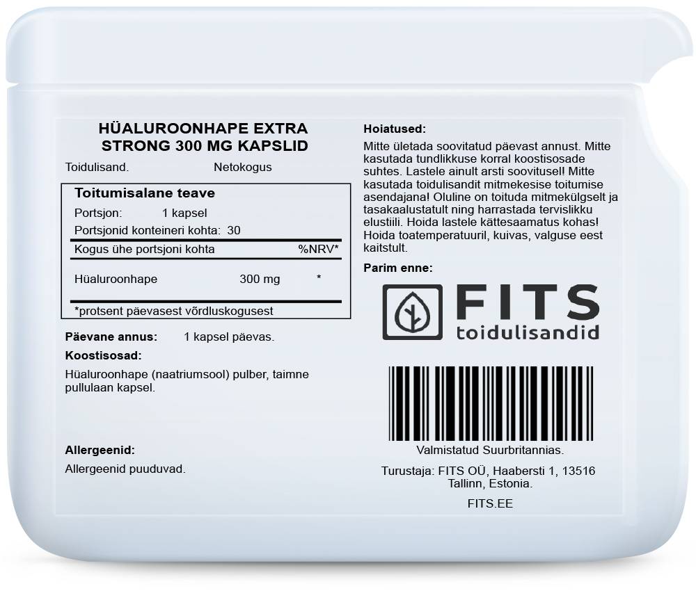 Hyaluronic Acid Extra Strong 300mg 30 capsules - FITS Dietary Supplements