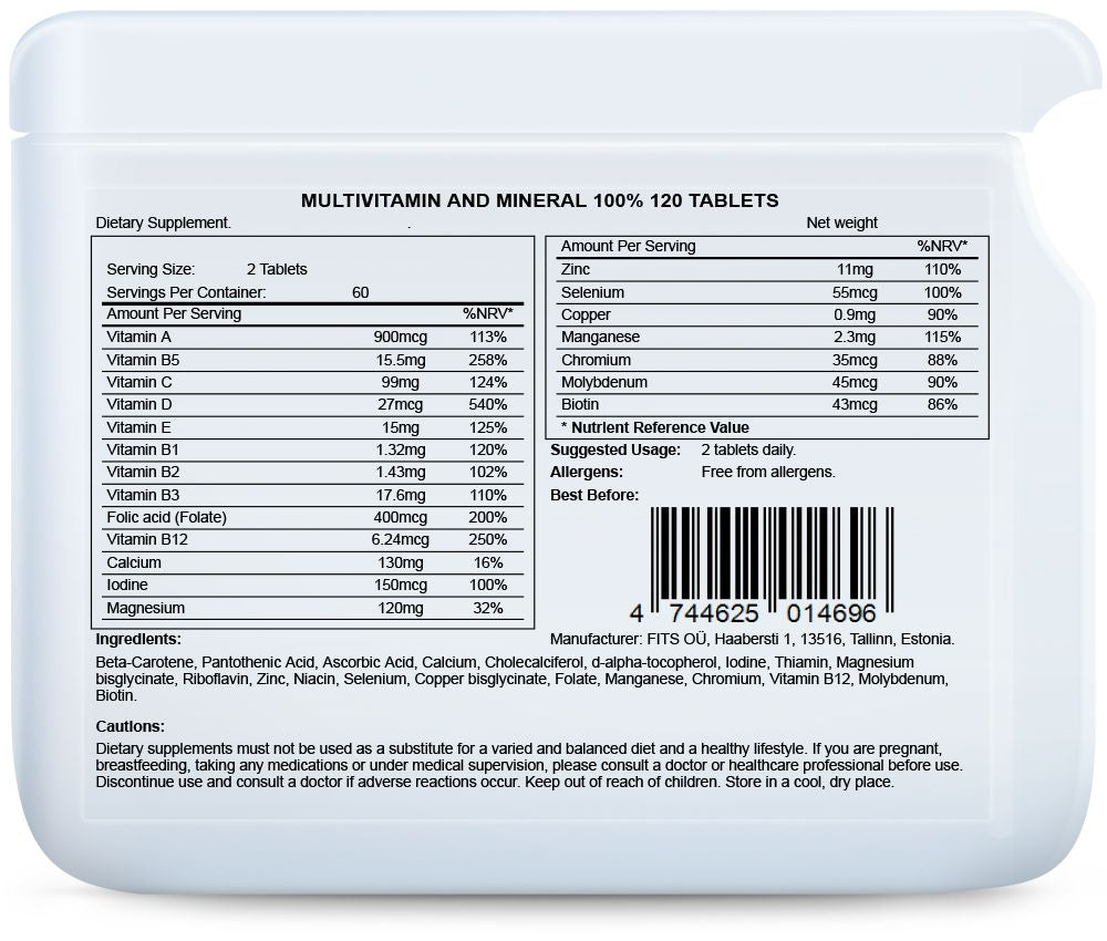 Multivitamin i mineral 100% 120 tableta