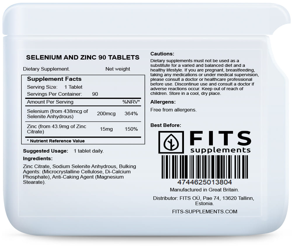 Selenium and Zinc 90 tablets - FITS Dietary Supplements